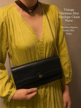 Dior Black Leather Crossbody Bag with Gold Chain